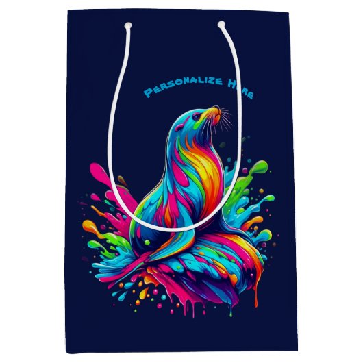 Farbenfrohe Seelöwe Mittlere Geschenktüte (Vorderseite)