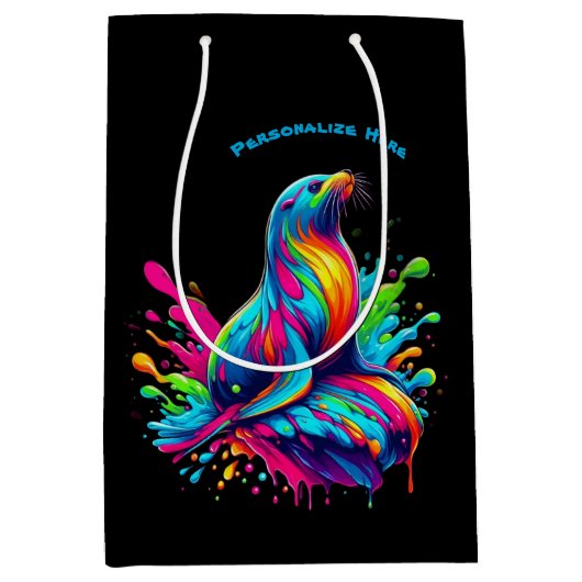 Farbenfrohe Seelöwe Mittlere Geschenktüte (Vorderseite)