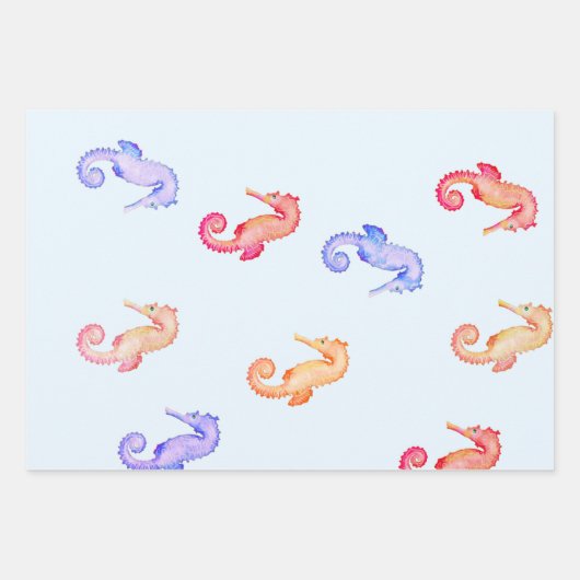 Farbenfrohe Seepferde Muster Geschenkpapier Set (Vorderseite)