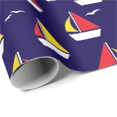 Farbenfrohe Segelboote Nautic Gemustert Geschenkpapier (Rolleneckpunkt)
