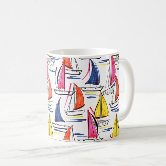 Farbenfrohe Segelschiff Sommertauchen Kaffeetasse (VorderseiteRechts)
