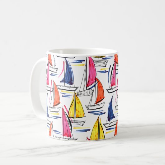 Farbenfrohe Segelschiff Sommertauchen Kaffeetasse (Vorderseite Links)