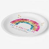 Farbenfrohe Sequin Regenbogengeburt jedes Alters Pappteller (Schrägansicht)