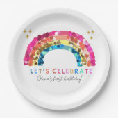Farbenfrohe Sequin Regenbogengeburt jedes Alters Pappteller (Vorderseite)