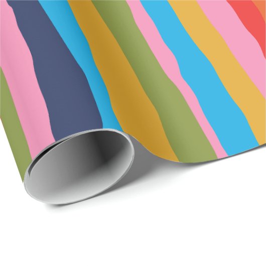 Farbenfrohe Serrate Streifen bemalt Boho Muster Geschenkpapier (Rolleneckpunkt)