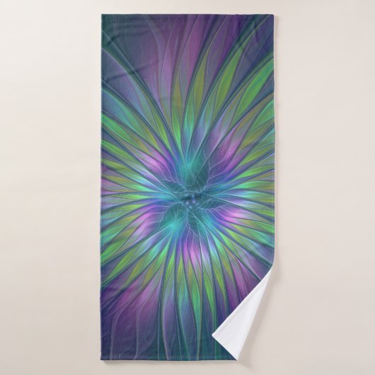 Farbenfrohe Shiny Fantasy Blume Abstraktes Fraktal Badehandtuch (Badehandtuch)
