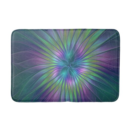 Farbenfrohe Shiny Fantasy Blume Abstraktes Fraktal Badematte (Vorderseite)
