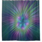 Farbenfrohe Shiny Fantasy Blume Abstraktes Fraktal Duschvorhang (Vorderseite)