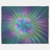 Farbenfrohe Shiny Fantasy Blume Abstraktes Fraktal Fleecedecke (Vorderseite (Horizontal))