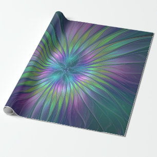 Farbenfrohe Shiny Fantasy Blume Abstraktes Fraktal Geschenkpapier