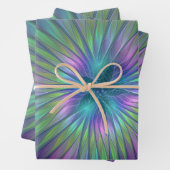 Farbenfrohe Shiny Fantasy Blume Abstraktes Fraktal Geschenkpapier Set (Beispiel)