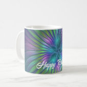 Farbenfrohe Shiny Fantasy Blume Abstraktes Fraktal Kaffeetasse (Vorderseite Links)