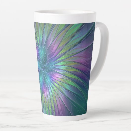 Farbenfrohe Shiny Fantasy Blume Abstraktes Fraktal Milchtasse (Rechte Ecke)