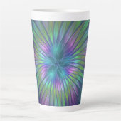 Farbenfrohe Shiny Fantasy Blume Abstraktes Fraktal Milchtasse (Vorderseite)