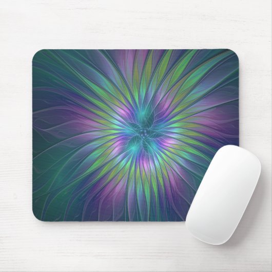 Farbenfrohe Shiny Fantasy Blume Abstraktes Fraktal Mousepad (Mit Mouse)