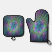 Farbenfrohe Shiny Fantasy Blume Abstraktes Fraktal Ofenhandschuh & Topflappen-Set (Vorderseite)