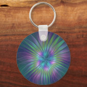 Farbenfrohe Shiny Fantasy Blume Abstraktes Fraktal Schlüsselanhänger (Vorderseite)