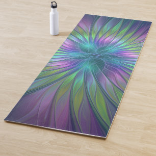 Farbenfrohe Shiny Fantasy Blume Abstraktes Fraktal Yogamatte