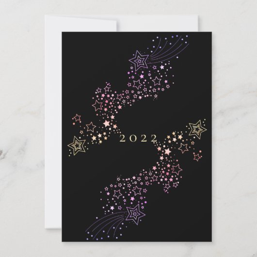 Farbenfrohe Shooting Stars Neujahr Einladung (Rückseite)