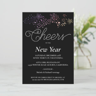 Farbenfrohe Shooting Stars Neujahr Einladung
