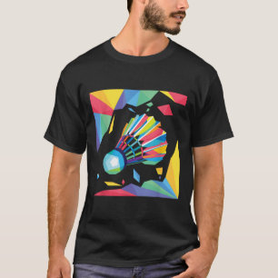 Farbenfrohe Shuttle - Birdie Badminton Player Spor T-Shirt