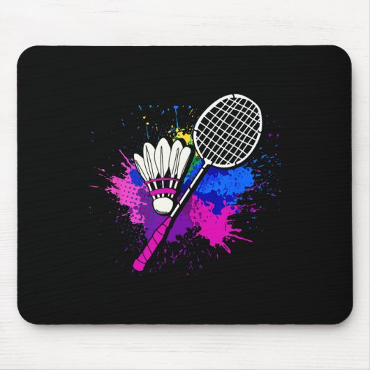 Farbenfrohe Shuttle Racket Badminton Player Mousepad (Vorne)