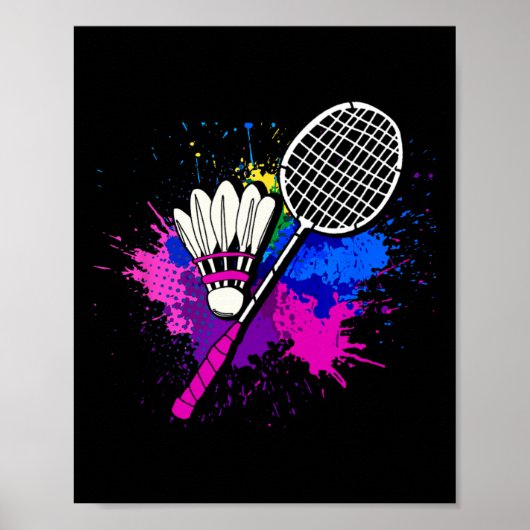 Farbenfrohe Shuttle Racket Badminton Player Poster (Vorne)