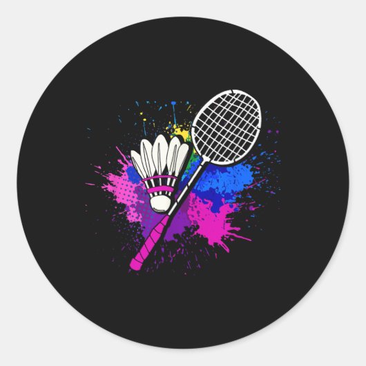 Farbenfrohe Shuttle-Racket _ Badminton Player Runder Aufkleber (Vorderseite)