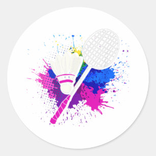 Farbenfrohe Shuttle-Racket _ Badminton Player Runder Aufkleber
