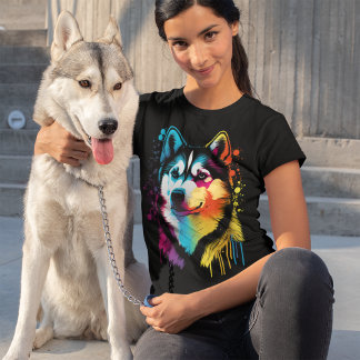 Farbenfrohe sibirische Husky Hund Kunst T-Shirt