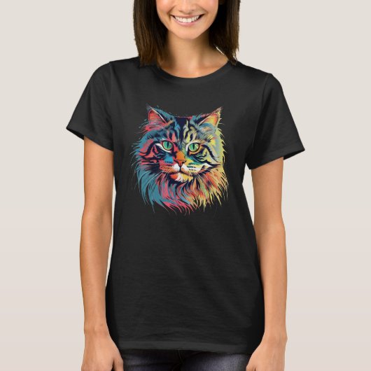 farbenfrohe sibirische Katze T-Shirt (Vorderseite)
