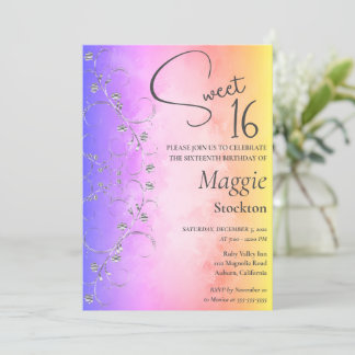 Farbenfrohe Silber Border Sweet 16 Einladung