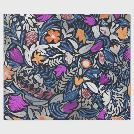 Farbenfrohe Silber-Floral Leaf Illustrationsmuster Geschenkpapier (Flach)