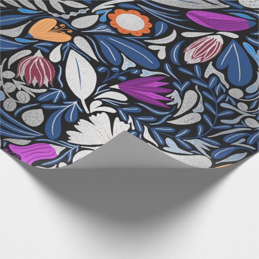 Farbenfrohe Silber-Floral Leaf Illustrationsmuster Geschenkpapier (Ecke)