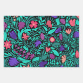 Farbenfrohe Silber-Floral Leaf Illustrationsmuster Geschenkpapier Set (Vorderseite 3)