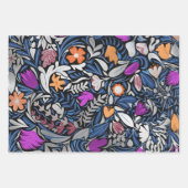 Farbenfrohe Silber-Floral Leaf Illustrationsmuster Geschenkpapier Set (Vorderseite)