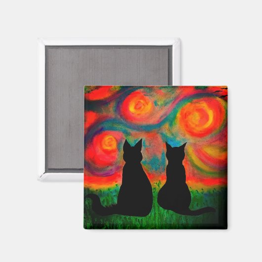 Farbenfrohe Silhouette Cat Magnet (Vorderseite/Rückseite)