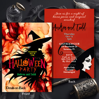 Farbenfrohe Silhouette, Wasserfarbe Halloween Einladung