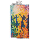 Farbenfrohe Silhouetten tanzen Flachmann (Links)