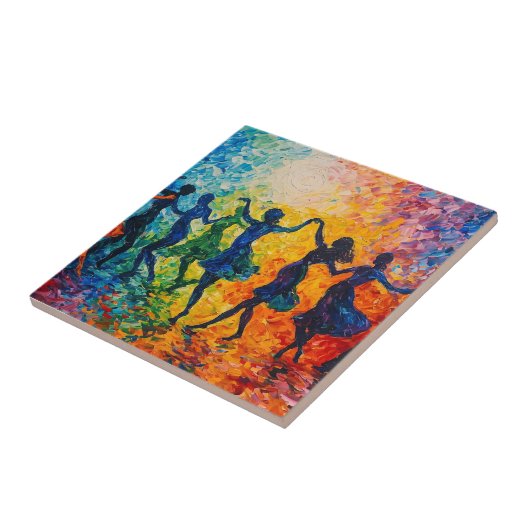 Farbenfrohe Silhouetten tanzen Fliese (Seite)