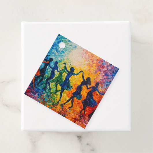 Farbenfrohe Silhouetten tanzen Geschenkanhänger (Beispiel)