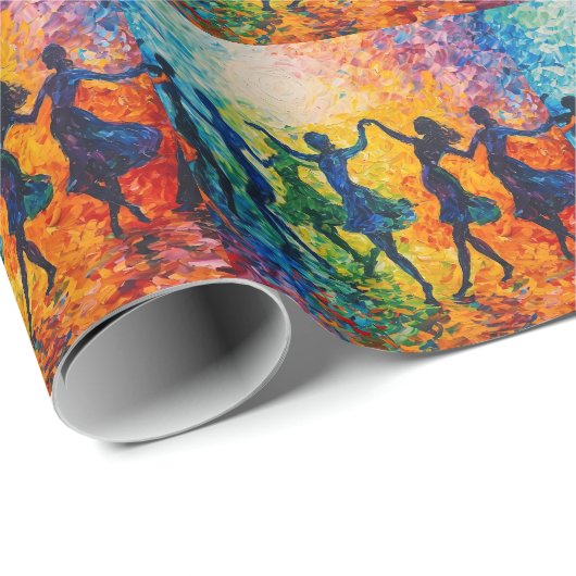 Farbenfrohe Silhouetten tanzen Geschenkpapier (Rolleneckpunkt)