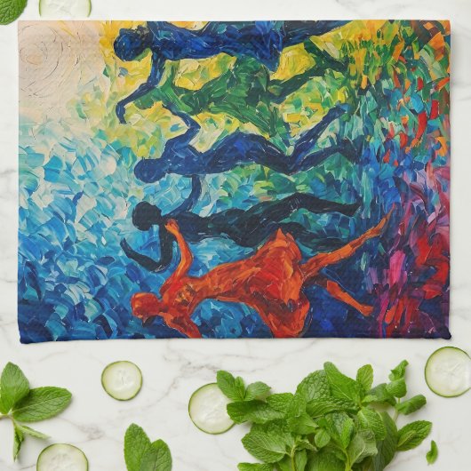 Farbenfrohe Silhouetten tanzen Geschirrtuch (Gefaltet)