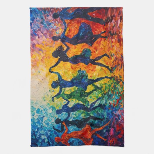 Farbenfrohe Silhouetten tanzen Geschirrtuch (Vertikal)