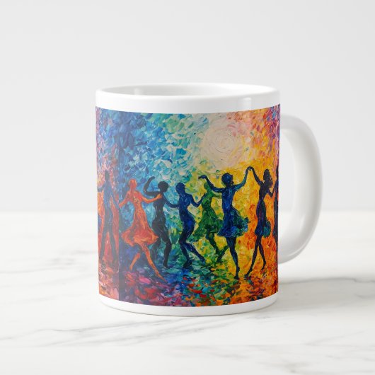 Farbenfrohe Silhouetten tanzen Jumbo-Tasse (Vorderseite Rechts)
