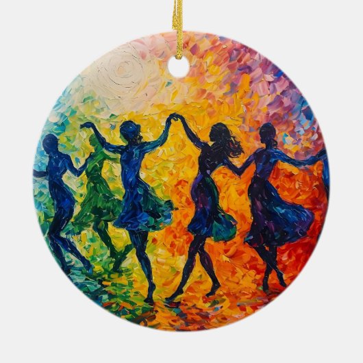 Farbenfrohe Silhouetten tanzen Keramik Ornament (Hinten)