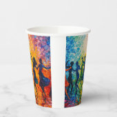 Farbenfrohe Silhouetten tanzen Pappbecher (Links)