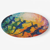 Farbenfrohe Silhouetten tanzen Pappteller (Schrägansicht)