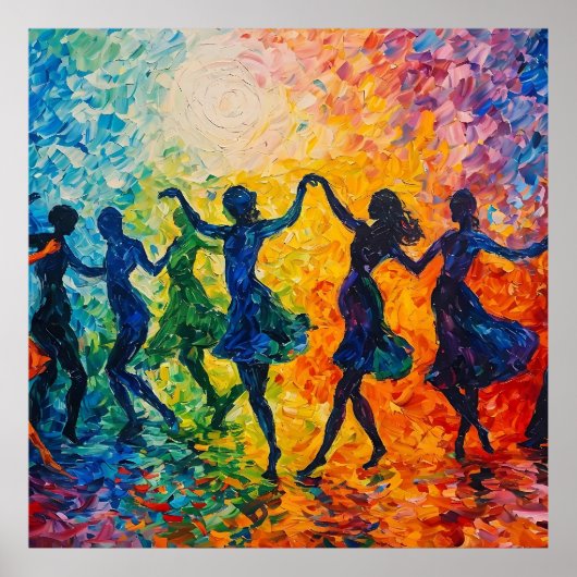 Farbenfrohe Silhouetten tanzen Poster (Vorne)