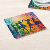 Farbenfrohe Silhouetten tanzen Rechteckiger Pappuntersetzer (angewinkelt)